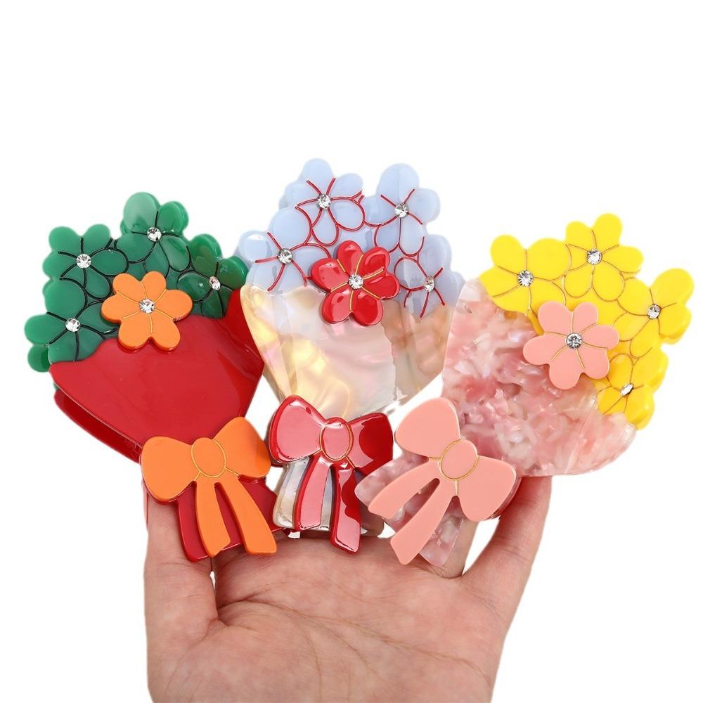 Acetic Acid Flower Hair Clip Vintage Rhinestone Crab Clip Acetate Bouquet Hair Claw Seaside