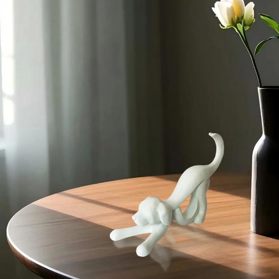 Abstract Ribbon Dog Statue White Ribbon Puppy Resin Figurine Sculpture Home Office Desktop Decoration Ornament