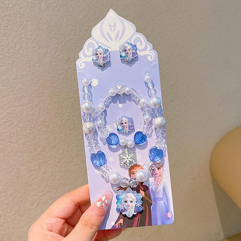 Children's Princess Jewelry Set: Cartoon Pony & Frozen Elsa Necklace, Bracelet, and Ring for Little Girls