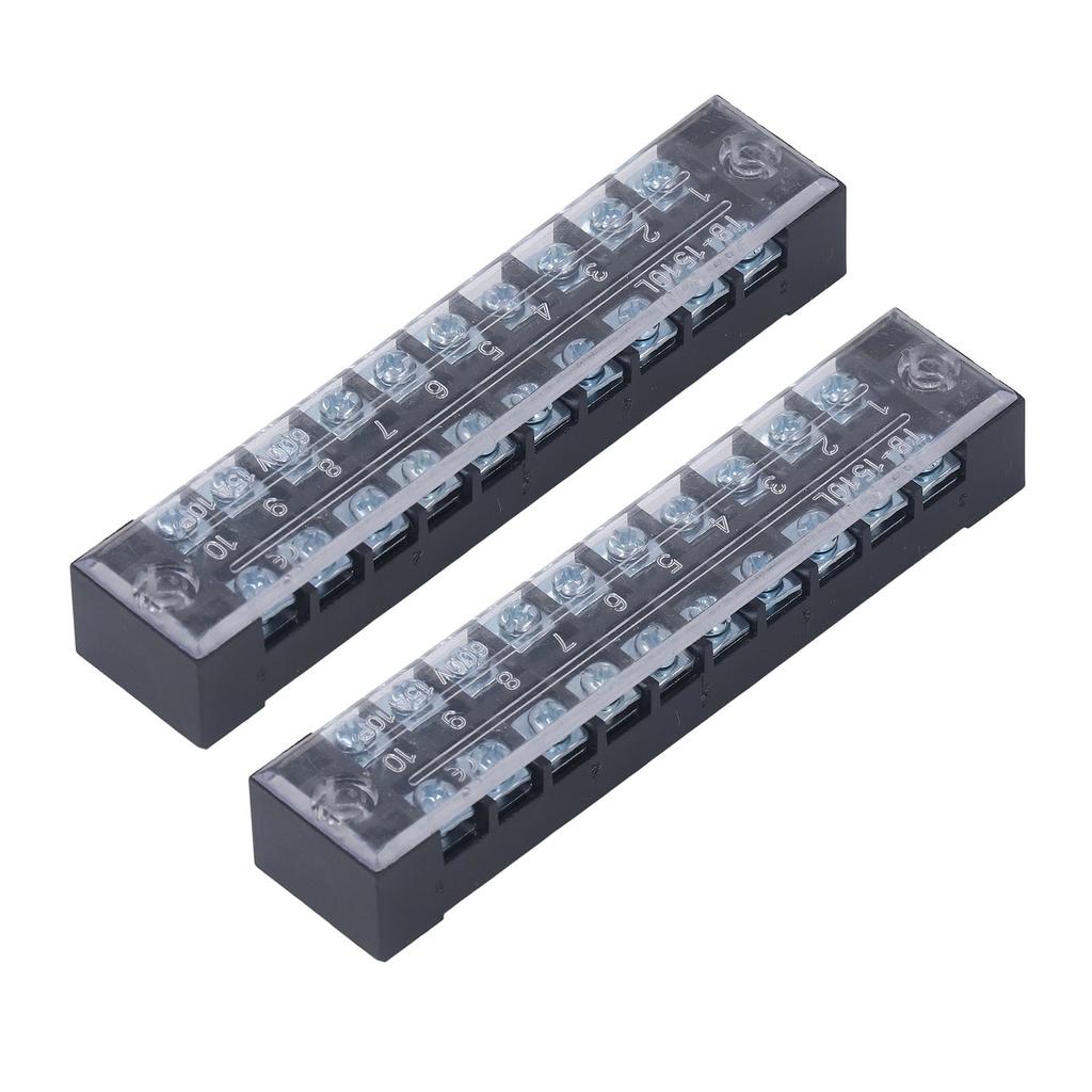 2Pcs Terminal Strip Block Thickened Brass Contactor Fixed Large Current Terminal Strip 15A 600V 10 Positions