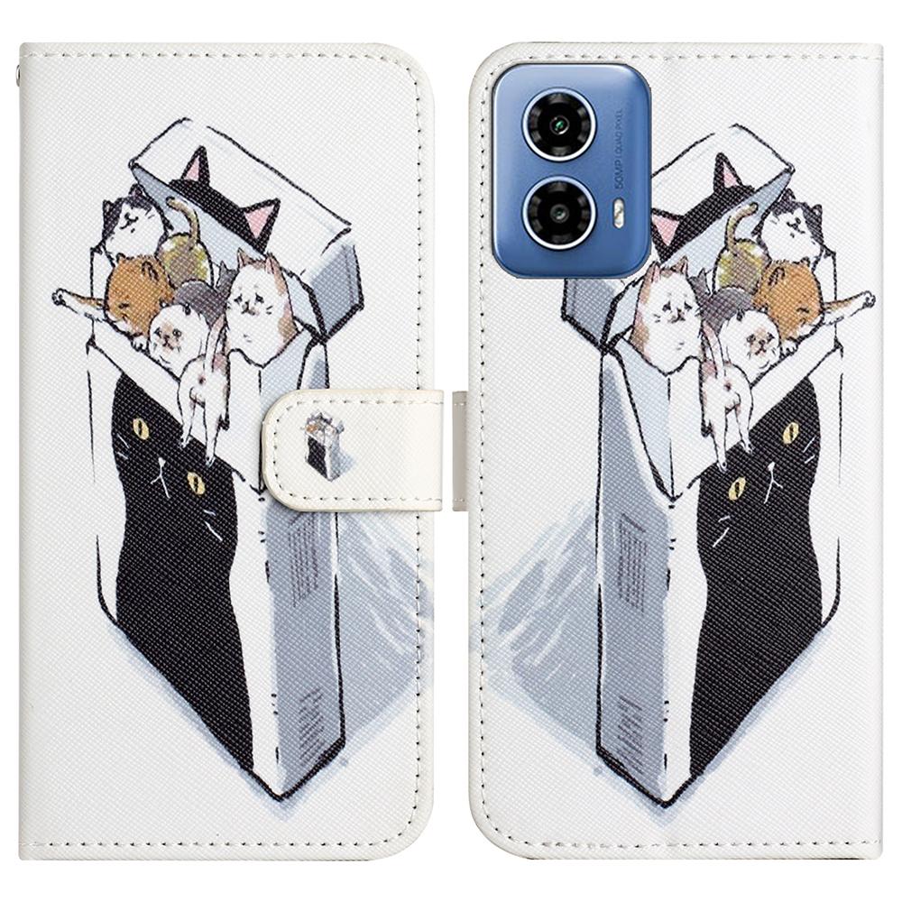 For Motorola Moto G35 5G Case Pattern Print PU Leather Wallet Phone Cover Cross Texture