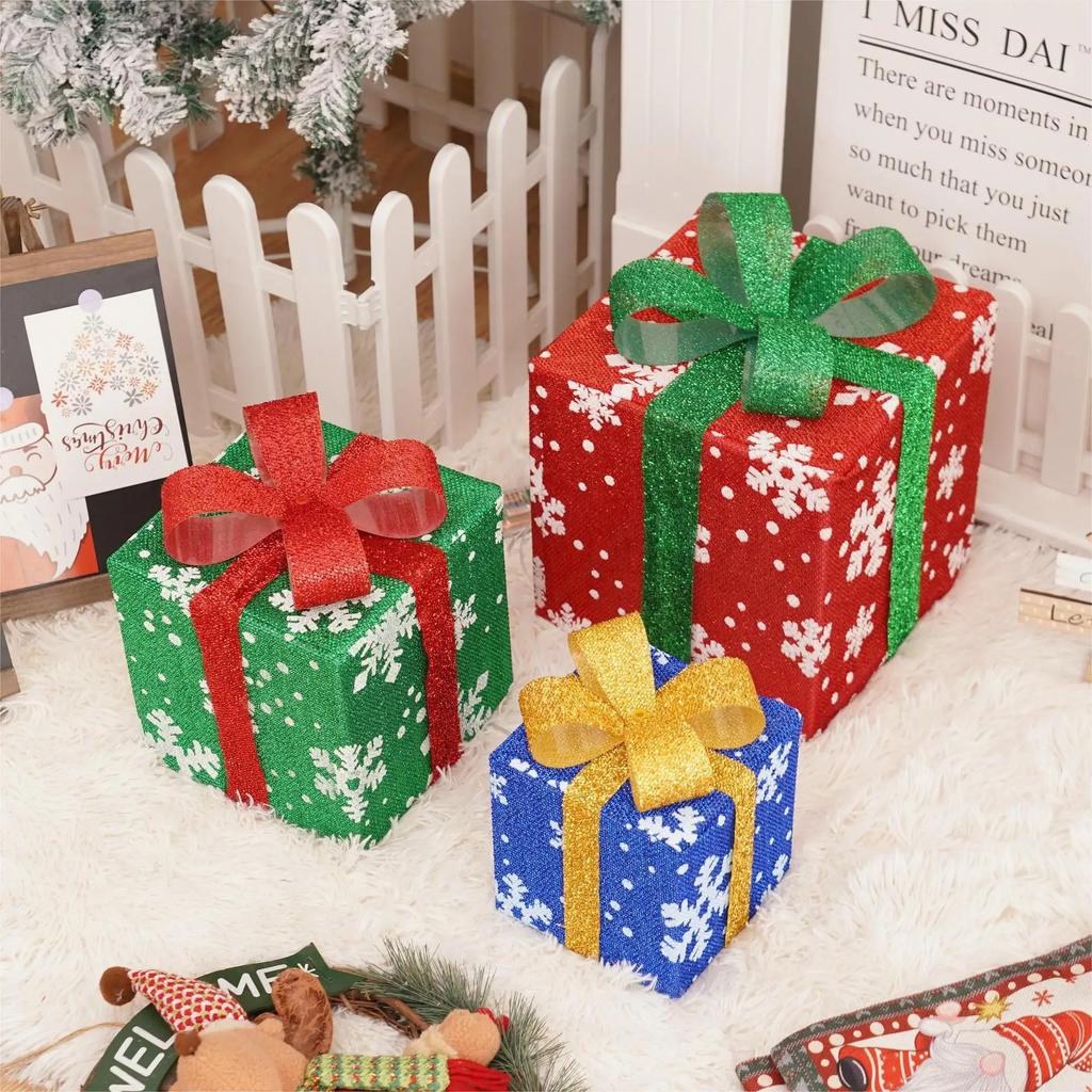3Pcs LED Gift Box String Light Battery Waterproof Christmas Tree Christmas Decorative Lamp Home LED Box Gift Lights Fairy Light