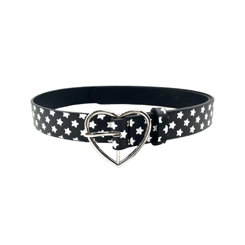 Stylish Star Embellished Heart Clasp PU Belt Decoratvie Waistband for Casual and Formal Outfits 4 Color Option