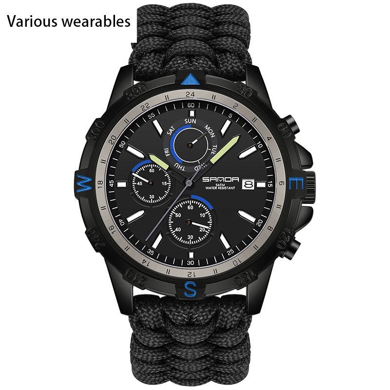 New Electronic Quartz Men's Watch Outdoor Mountaineering Sports Braided Calendar Men's Watch Three Eyes and Six Needles Watch