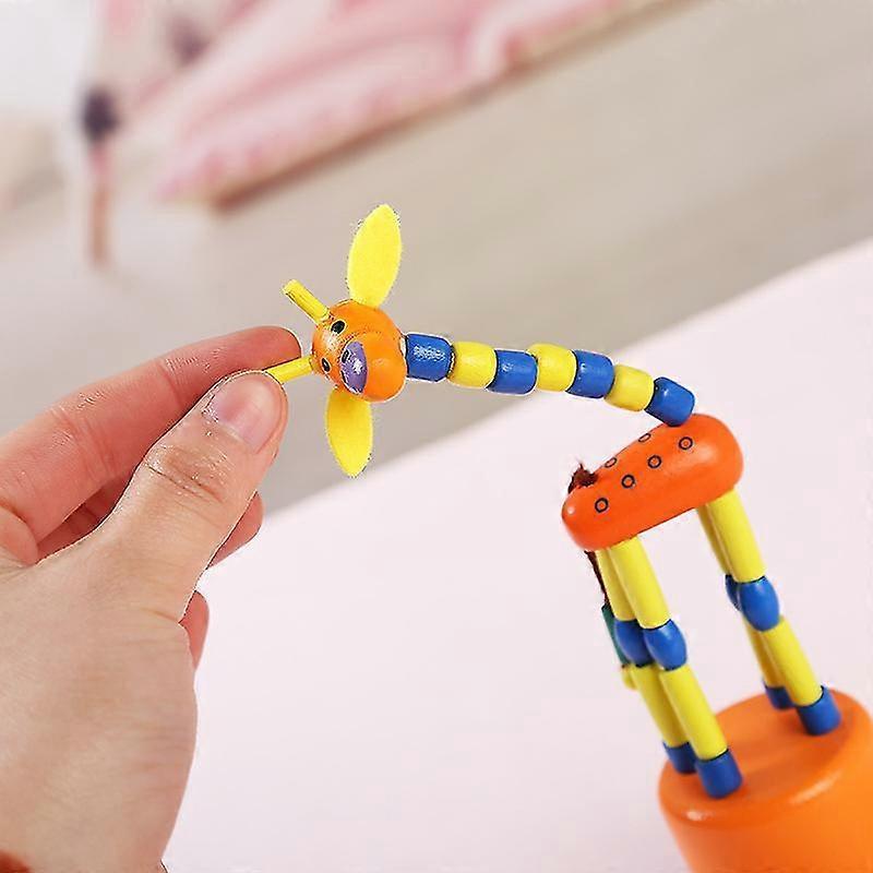 12pcs Wood Animal Giraffe Figurine Push Up Toy Dancing Animal Finger Puppet
