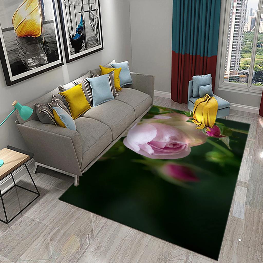 Tapete de Flores Amarelas Lindo Tapete Floral em Flor Tapetes de Área Retangulares para Mulheres Tapete de Yoga para Adultos Sala de Estar Tapete de Chão Decorativo