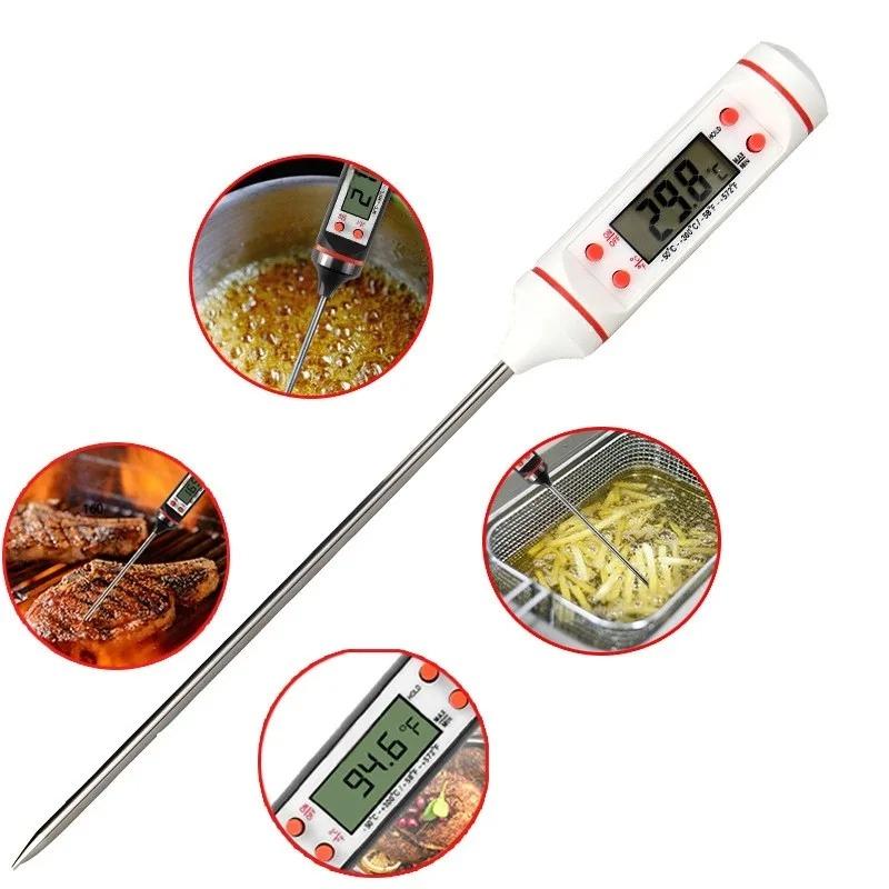 Elektronický teploměr na potraviny LCD displej Kuchyňský teploměr Digitální nástroj pro měření teploty pro maso / Vaření / BBQ / Mléko Černobílý