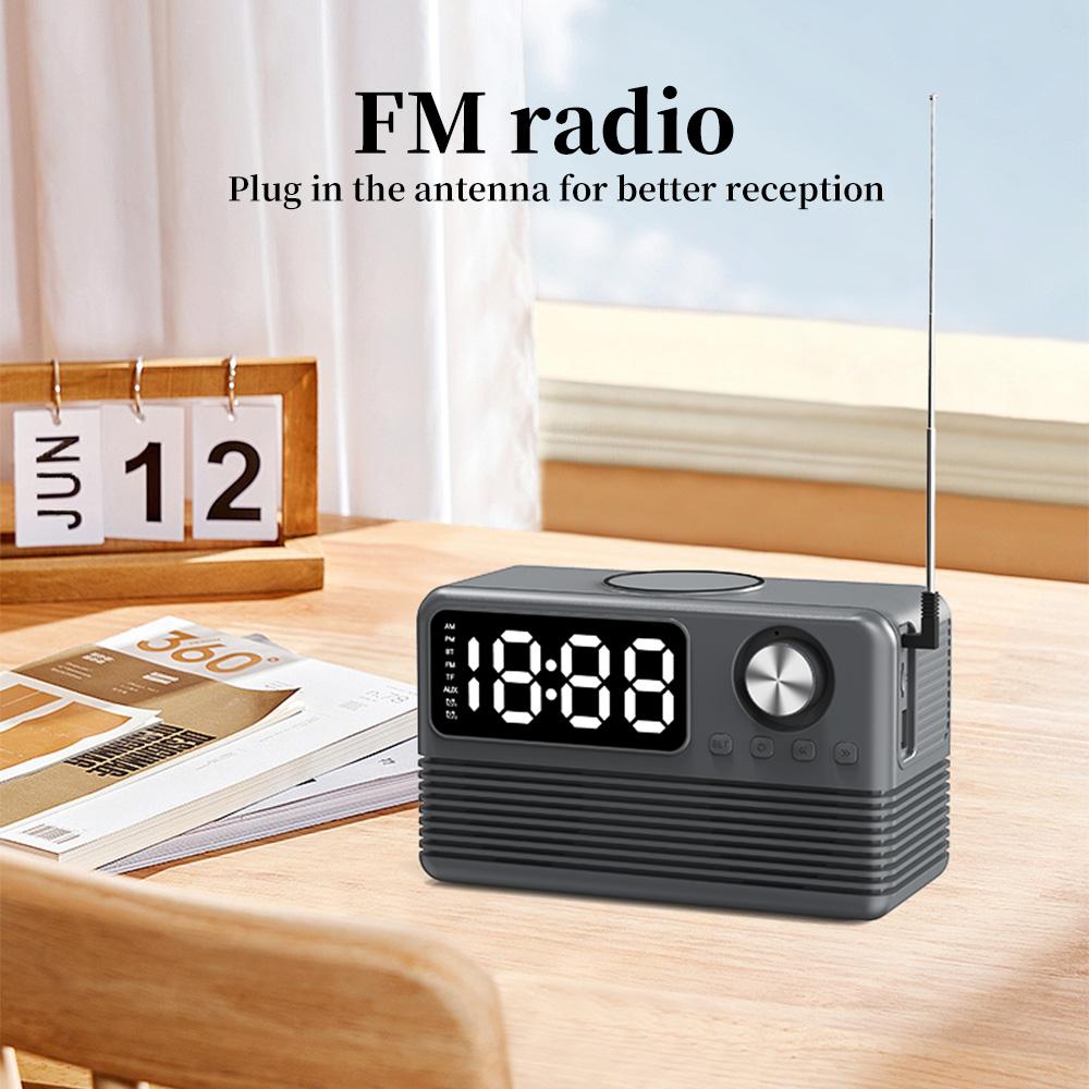 Retro-Stil Kabelloses Laden Bluetooth-Lautsprecher Wecker FM-Radio Desktop-Nachttischlautsprecher TF-Kartenleser Computerlautsprecher