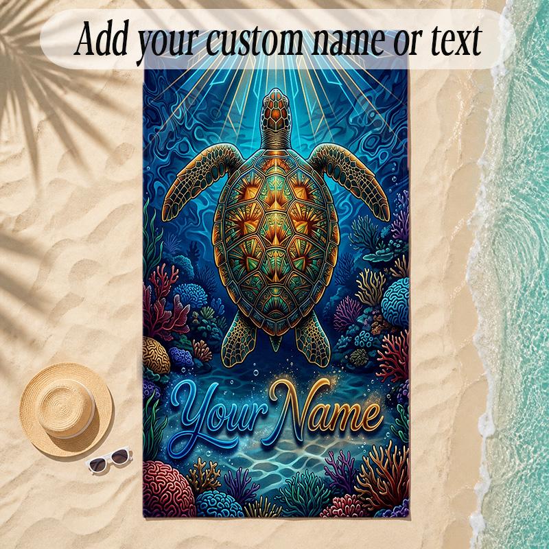 Mermaid Theme Soft Beach Towel Personalized Custom Name Text Towel Portable for Beach Pool Travel