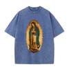 2026 Vintage Washed Black Our Lady Of Guadalupe Graphic T Shirt Retro Religious Portrait Oversized Casual Short Sleeve Tee