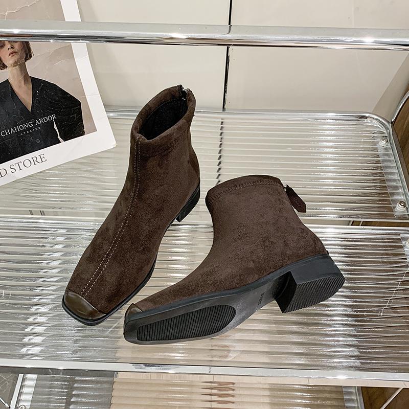 Mode Damen Stiefeletten Niedrige Absätze Klobig Mode Wildleder Freizeitschuhe Frau Winter Neu 2025 Trend Designer Gemütlich Schnee Botas De Mujer