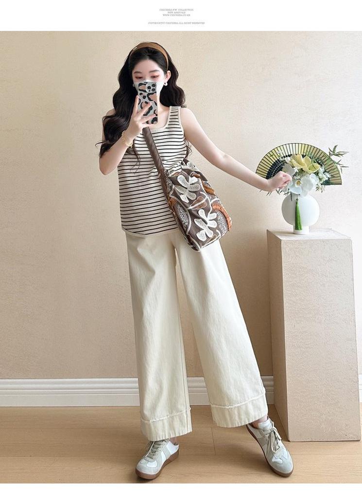 Maternity Petite Striped French Long Sleeve Shirt Set - High-End Spring/Summer Design