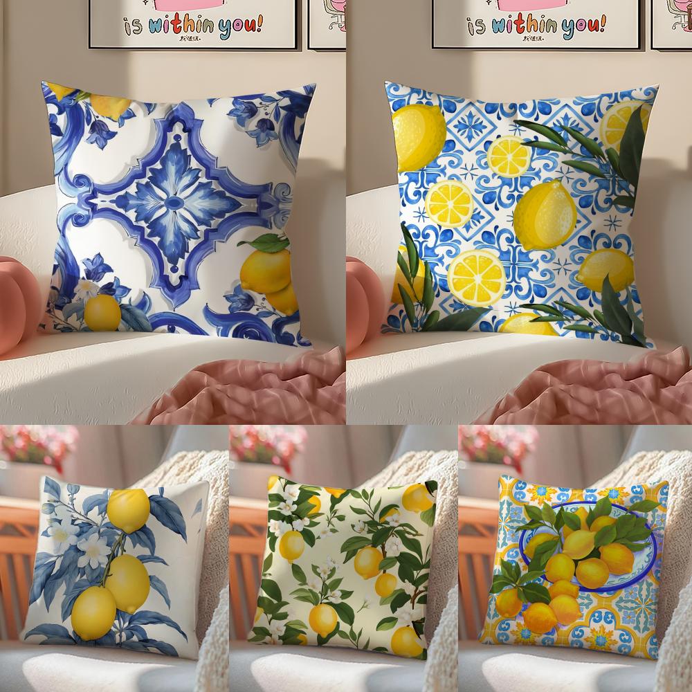 Classical Luxury Lemon Pattern Pillow Case Double-Sided Plush Sofa Cushion Covers Organic Breathable Invisible Zipper
