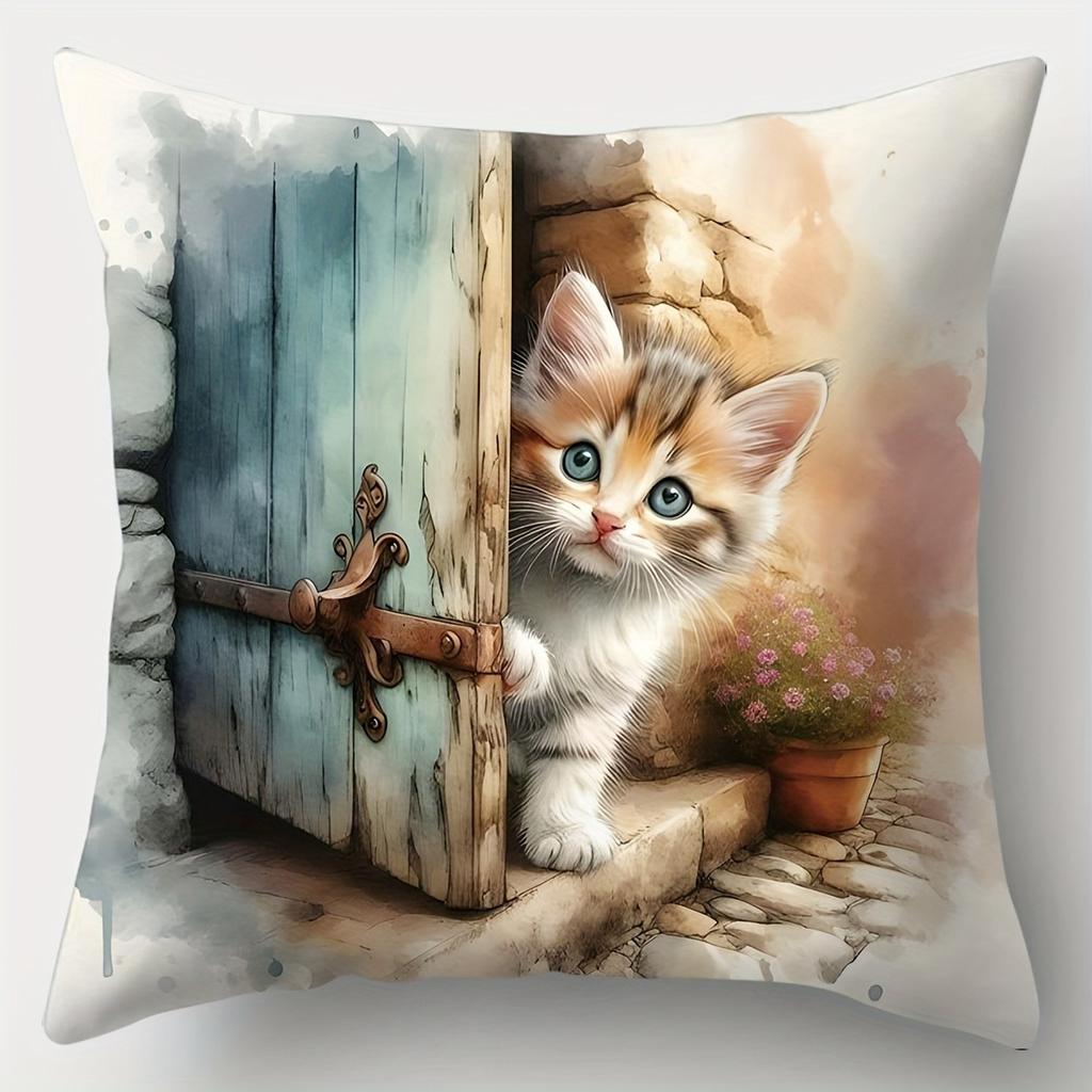 Home Decor Cute Kittens With Butterflies Floral Pillow Covers Pattern Cushion Cover Suitable For Sofa Bedroom Car Pillow Cover