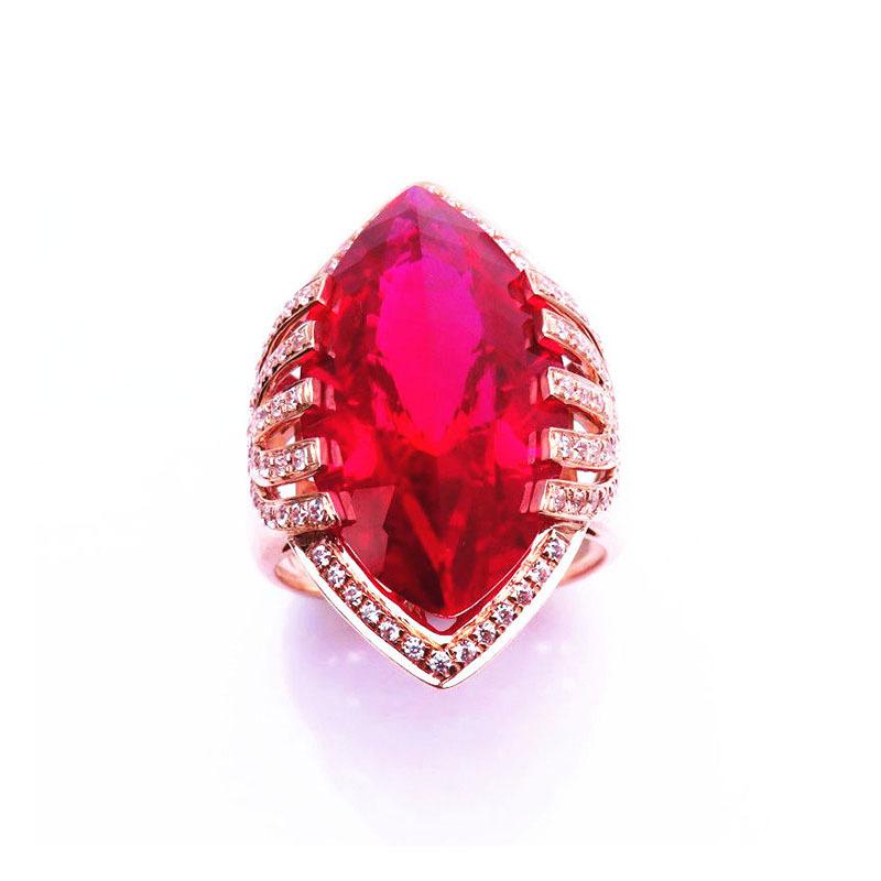 Lila Gold Rhombus Rubin Ring Temperament Mode Luxus Roségold Zirkon Überzogener Ring Schmuck