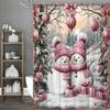 Christmas Pink Snowman Lighted Tree Shower Curtain, Bathroom Decorative Shower Curtain, Waterproof Shower Curtain with Hooks