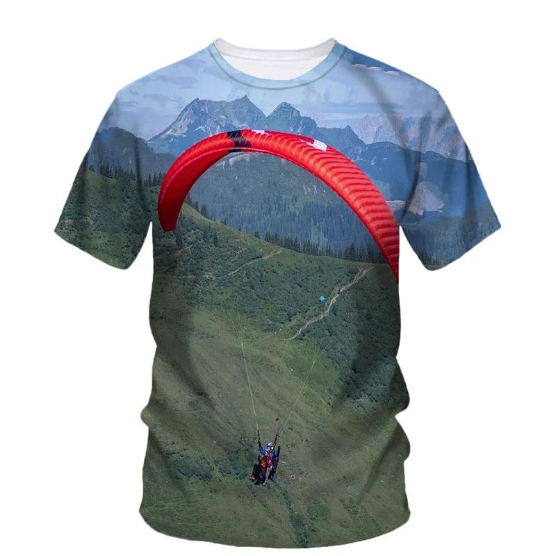 Tricou cu Model Parapantă Parapantă pentru Bărbați Sky Scape Imprimat 3D Mânecă Scurtă Modă de Vară Tricouri Street Gât Rotund