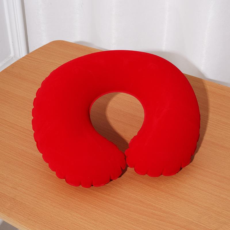 Inflatable Pillow Ultra Soft Flocked PVC Ergonomic Neck Support Foldable for Airplane Travel Camping Hiking