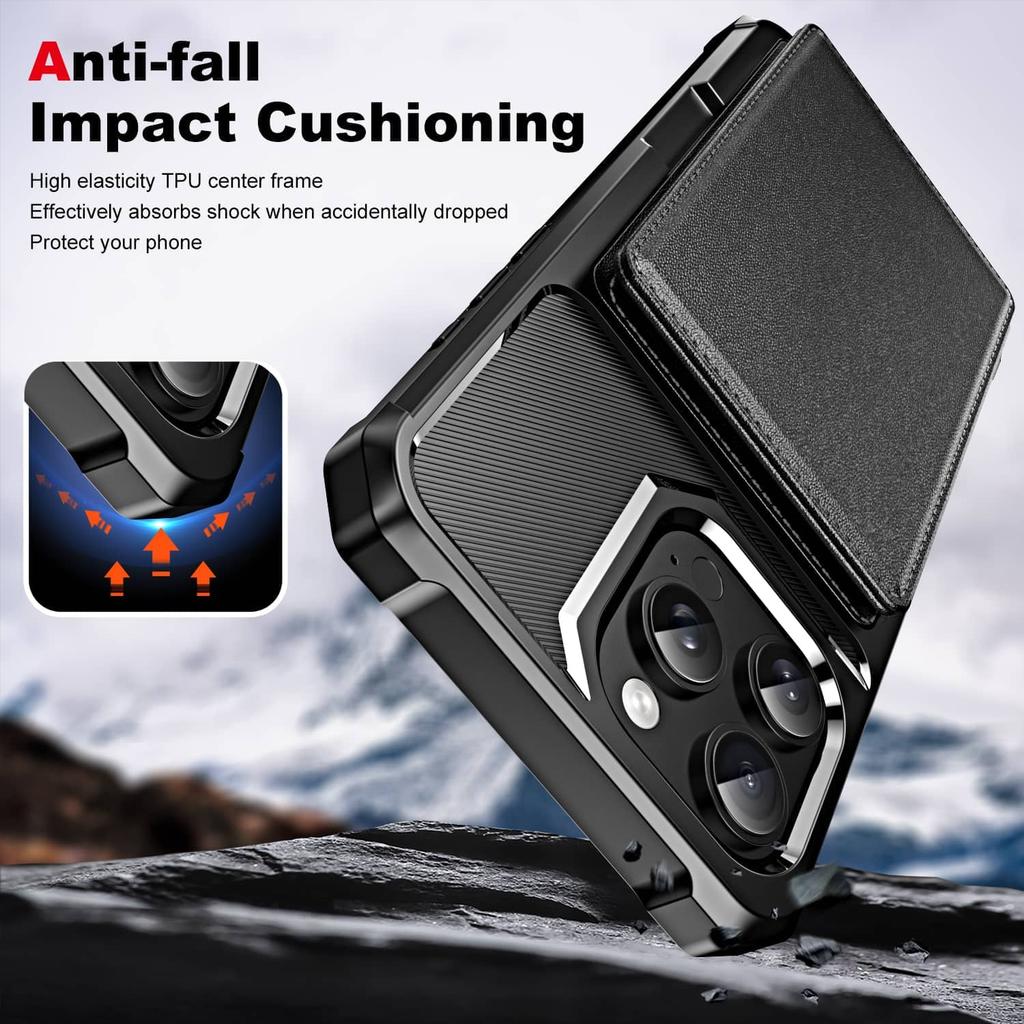 For iPhone 16 15 14 13 12 11 Pro Max XR Wallet Case with Card Slot, Folio Flip RFID Blocking Protective Phone Cover with Stand