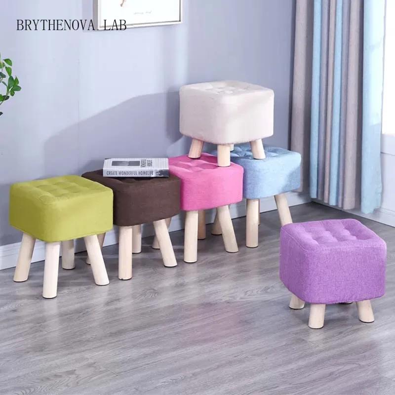 Elastic Foot Rest Stool Solid Wood Square Ottoman for Changing Small Shoes Sofa Bench Hallway Furniture Home Decoration