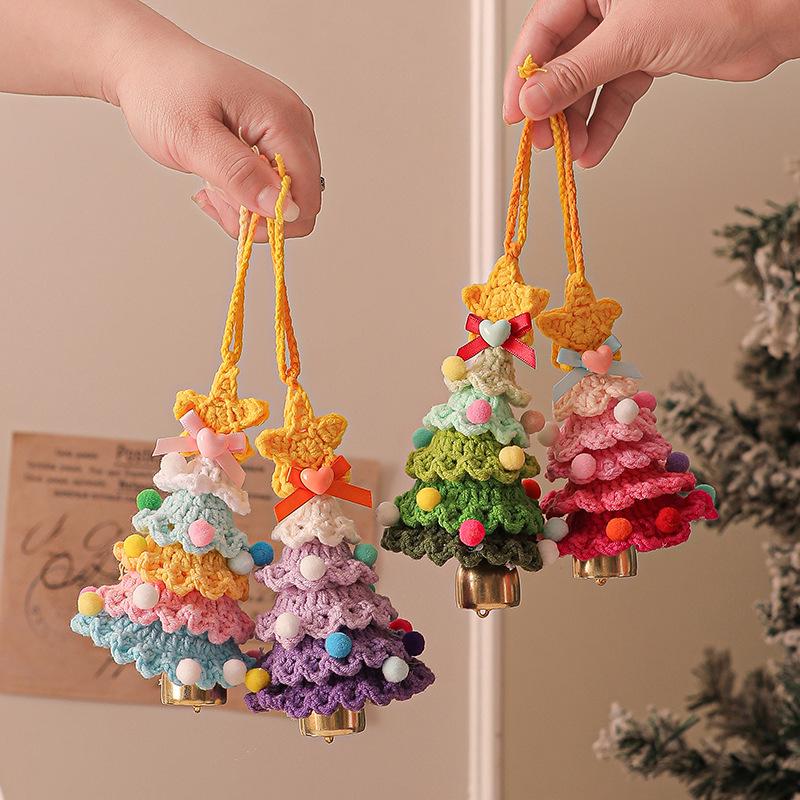 2026 Handmade Wool Knitted Mini Christmas Tree Ornaments for Car Interiors