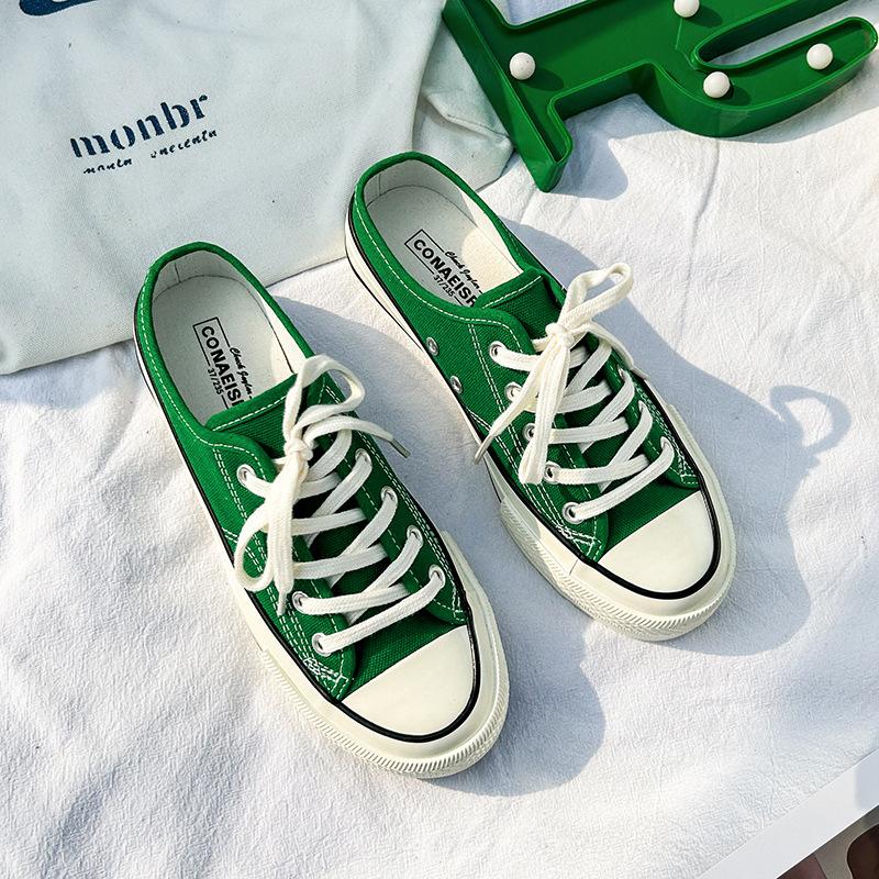 Demi-pantoufles, chaussures en toile, petites chaussures polyvalentes en tableau blanc pour étudiantes, chaussures décontractées coréennes d'été, chaussures en toile à la mode