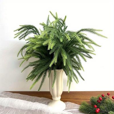 Christmas Norfolk Pine Branches Artificial Green DIY Wreath Faux Norfolk Pine Stems Needles for Xmas Indoor Outdoor Home Decor