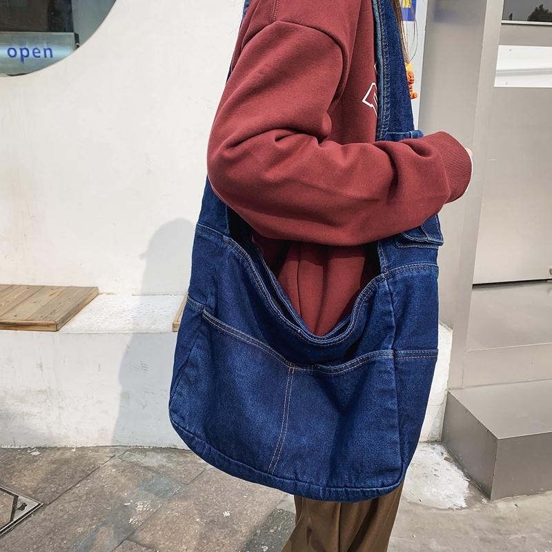 Denim Bag Women's Shoulder Shopping Bag College Student Large Capacity Class Bag