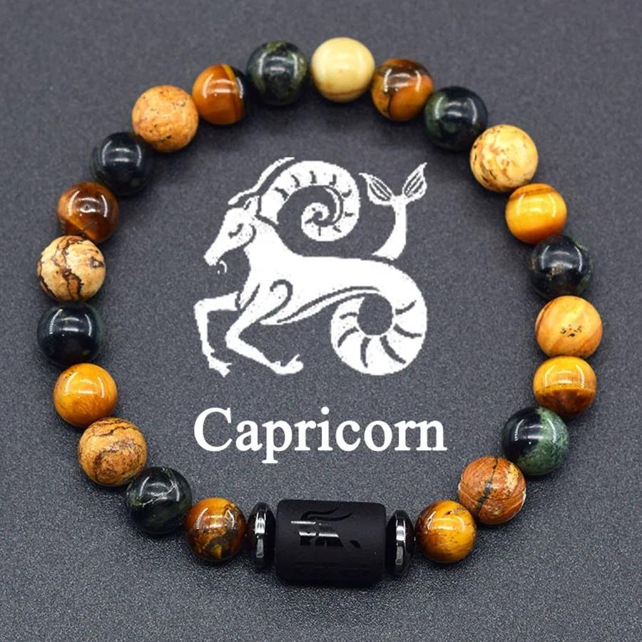 12 Zodiac Signs Natural Stone Bracelets Leo Capricorn Taurus Cancer Bracelets Girl Men Couple Friendship Jewelry Gift Bracelets Black Color