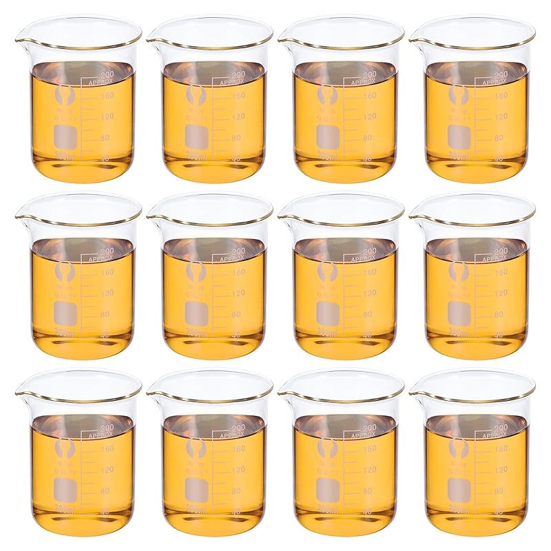 PATIKIL 50ml Low Form Glass Beaker, 12 Pack 3.3 Borosilicate Glass Graduated Printed Scale Measuring Cups with Spout for Kitchen Lab Liquids