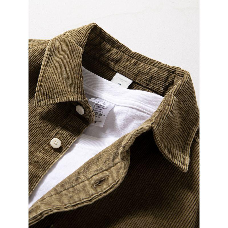 Heavyweight Vintage Corduroy Shirt for Men, Long-Sleeve Pure Cotton Outerwear, Trendy Brand Loose Casual Corduroy Jacket