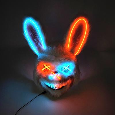 Scary LED Light Up Bunny Mask Plush Killer Rabbit Glowing Bloody Mask for Halloween Carnival Cosplay Glow In The Dark Party