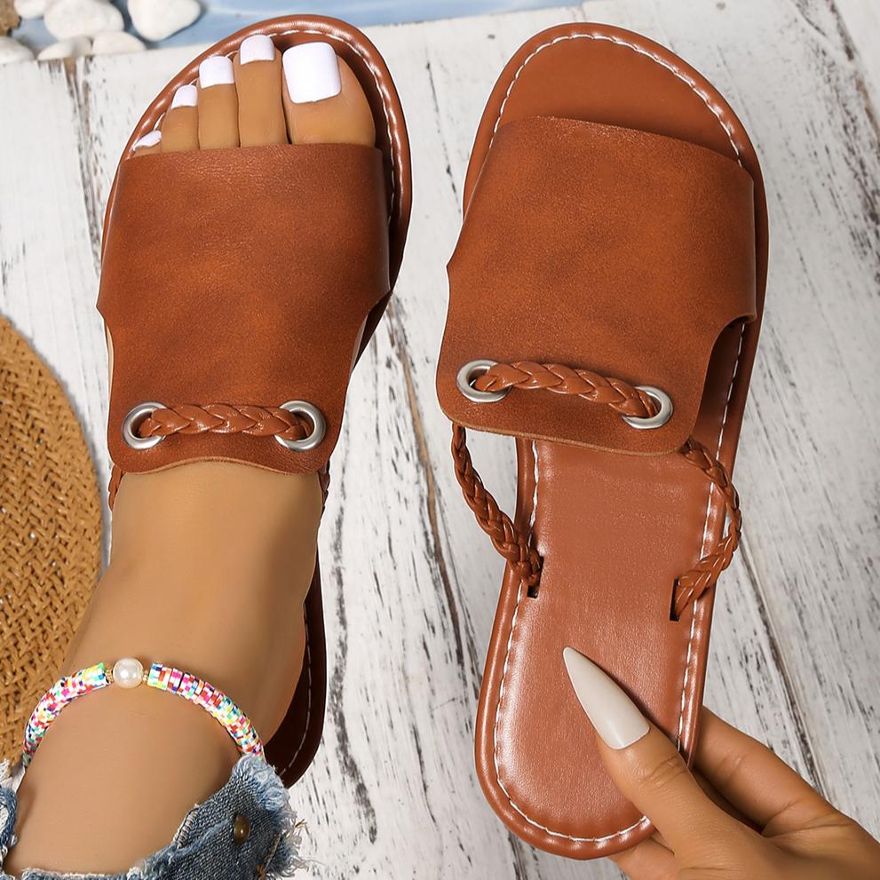 Mode Damen Hausschuhe Eckiger Kopf Kreuz Flache Sommer Sandalen Einfache Strandhausschuhe Mode Outdoor Leichte Schuhe Heim-Sandalen Damen