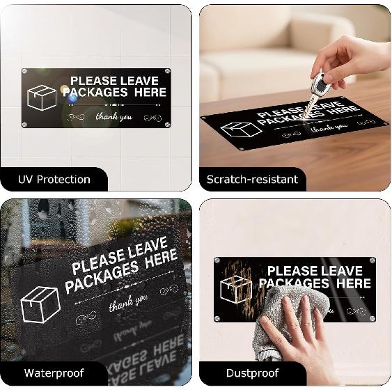 Please Leave Packages Here Signs 10" x 4" Deliveries Sign Aluminum Package Delivery Sign for Outside Front Door Home Office Shop 2 Pack