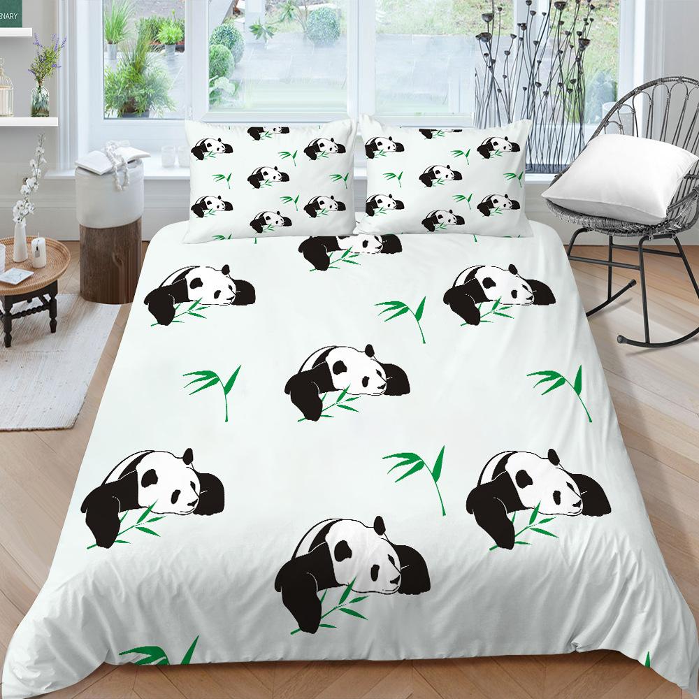 Panda Bedding Set for Kids Boys Girls Cute Cartoon Giant Panda Duvet Cover Set King/Queen Size Yellow Soft Polyester Quilt Cover