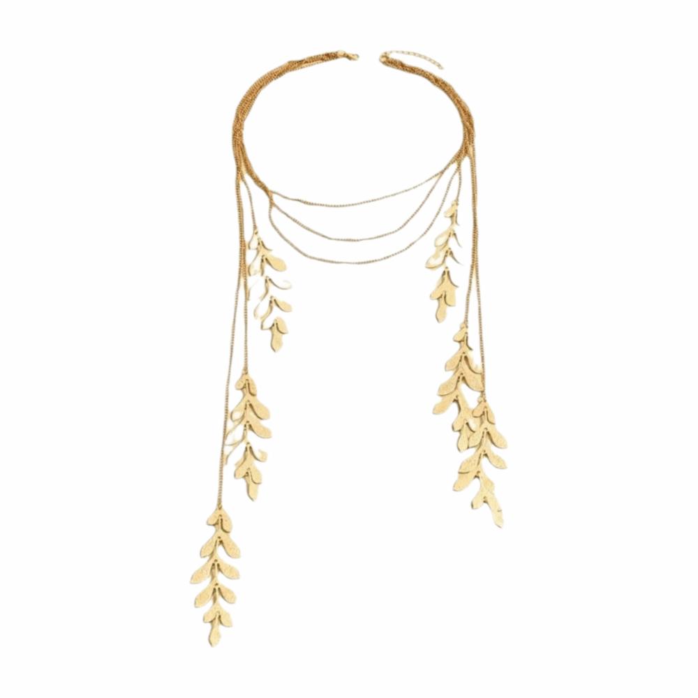 Golden Color Leaf Chain Necklace Personalized Design Y-Shaped Multi-Layer Necklace Party Gift золотой