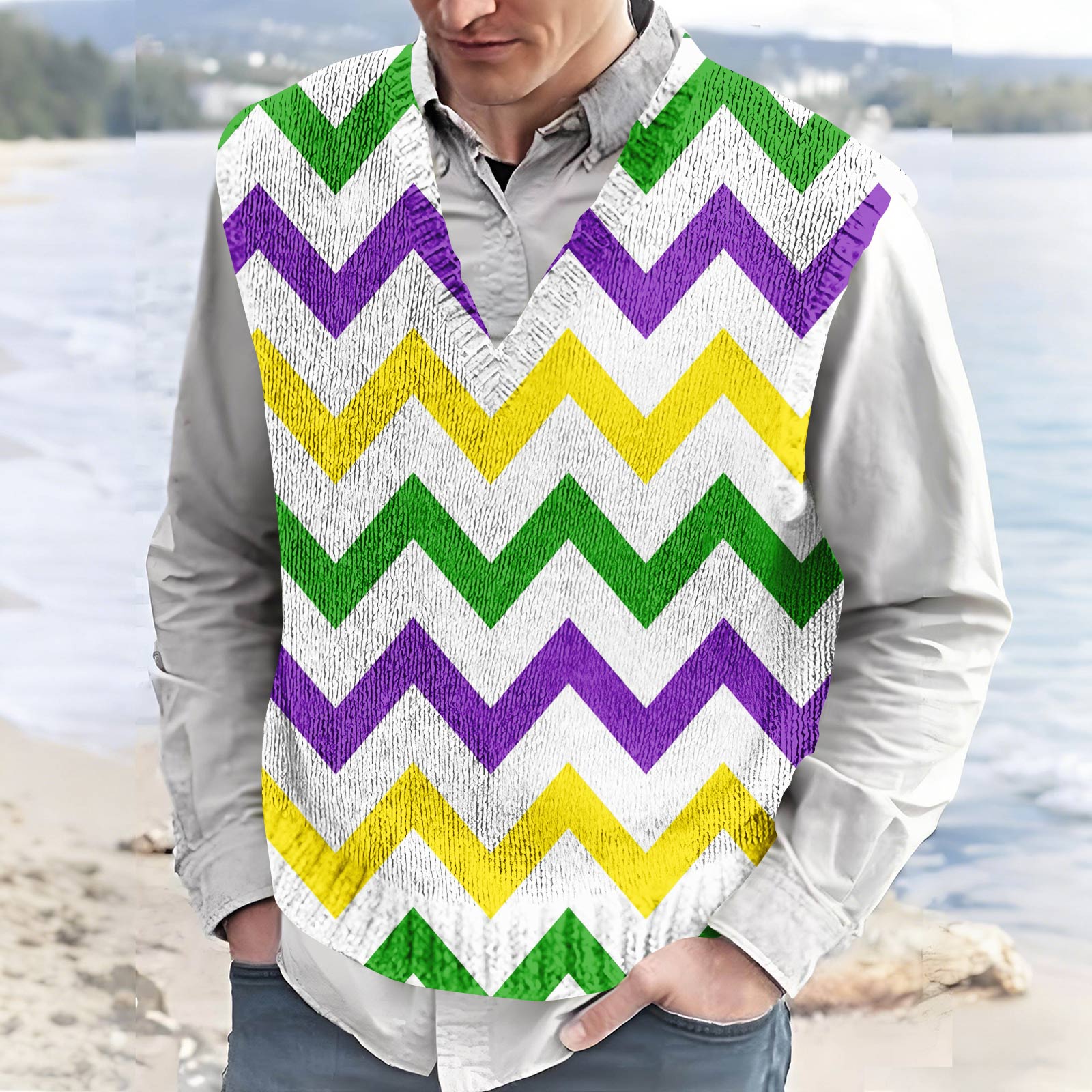 

Men s V-neck Sleeveless Top Casual Sports Carnival Print Vest XL