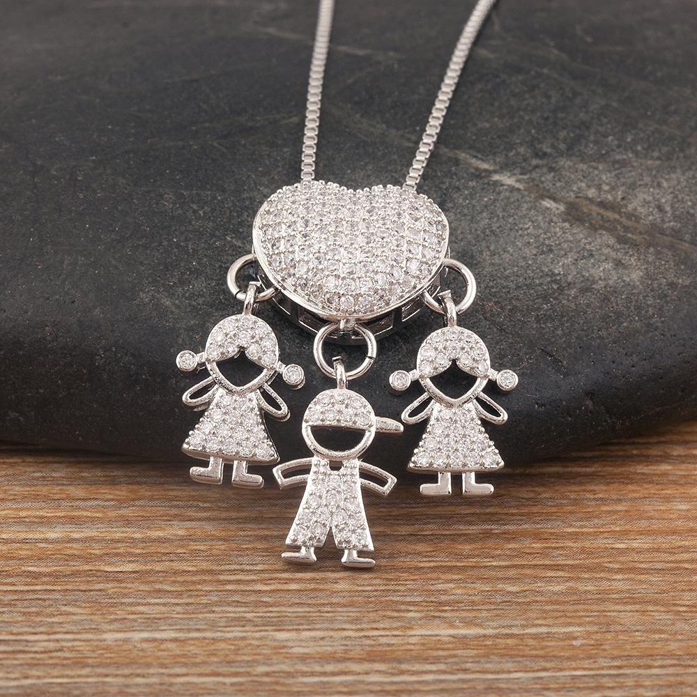 AIBEF Trendy Boy/Girl Pendant Necklaces Women Charm Cute Chain Choker Heart Family Jewelry Son/Daughter Birthday Gifts