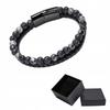 Men's Black Braided Leather Bracelet with Natural Stone and Volcanic Lava