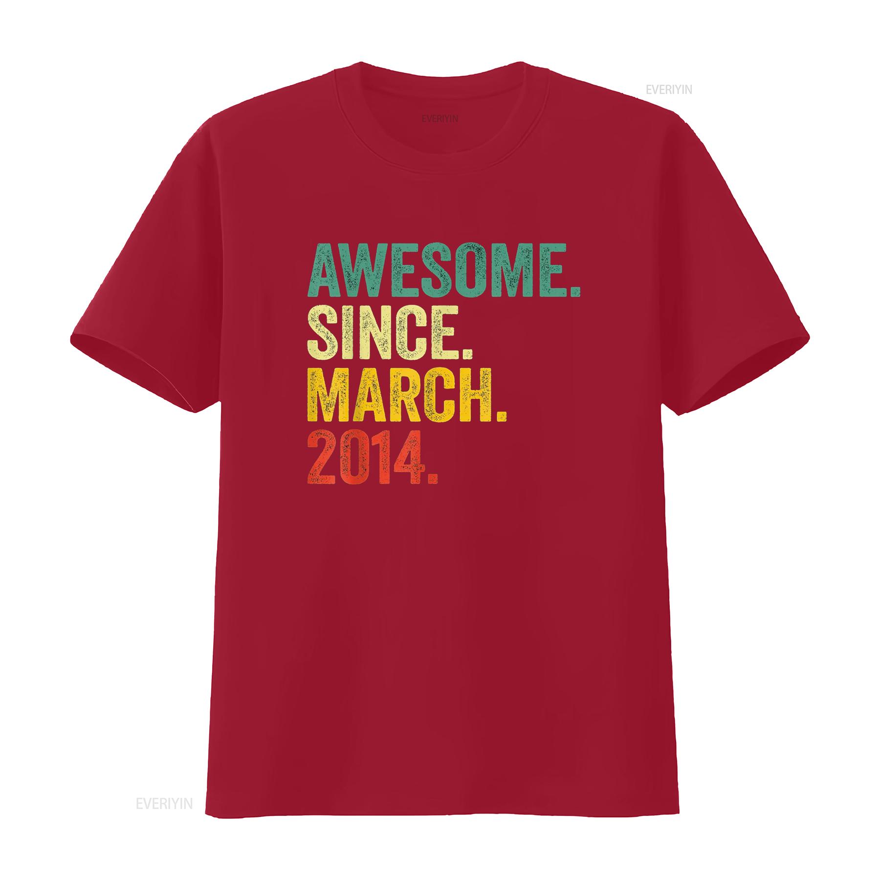 10 year Old s Boy Awesome Since March 2014 10th Birthday T Shirt vintage Washed Casual designer clothes graphic Comfortable S