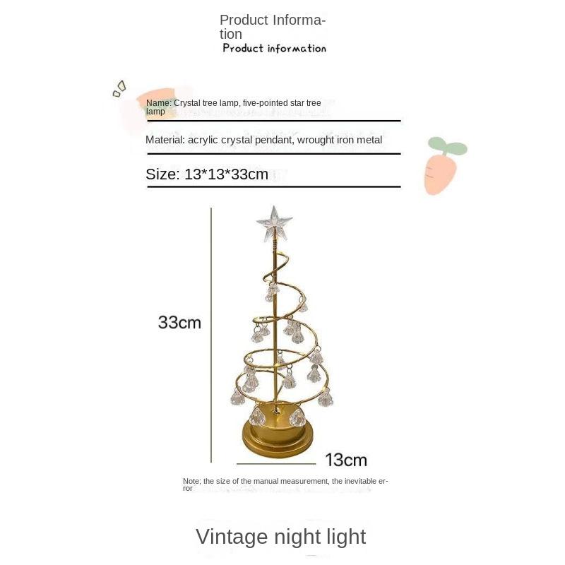 European style iron rotating luminous Christmas tree crystal night light Christmas gift girl heart candlestick bedroom decorative light