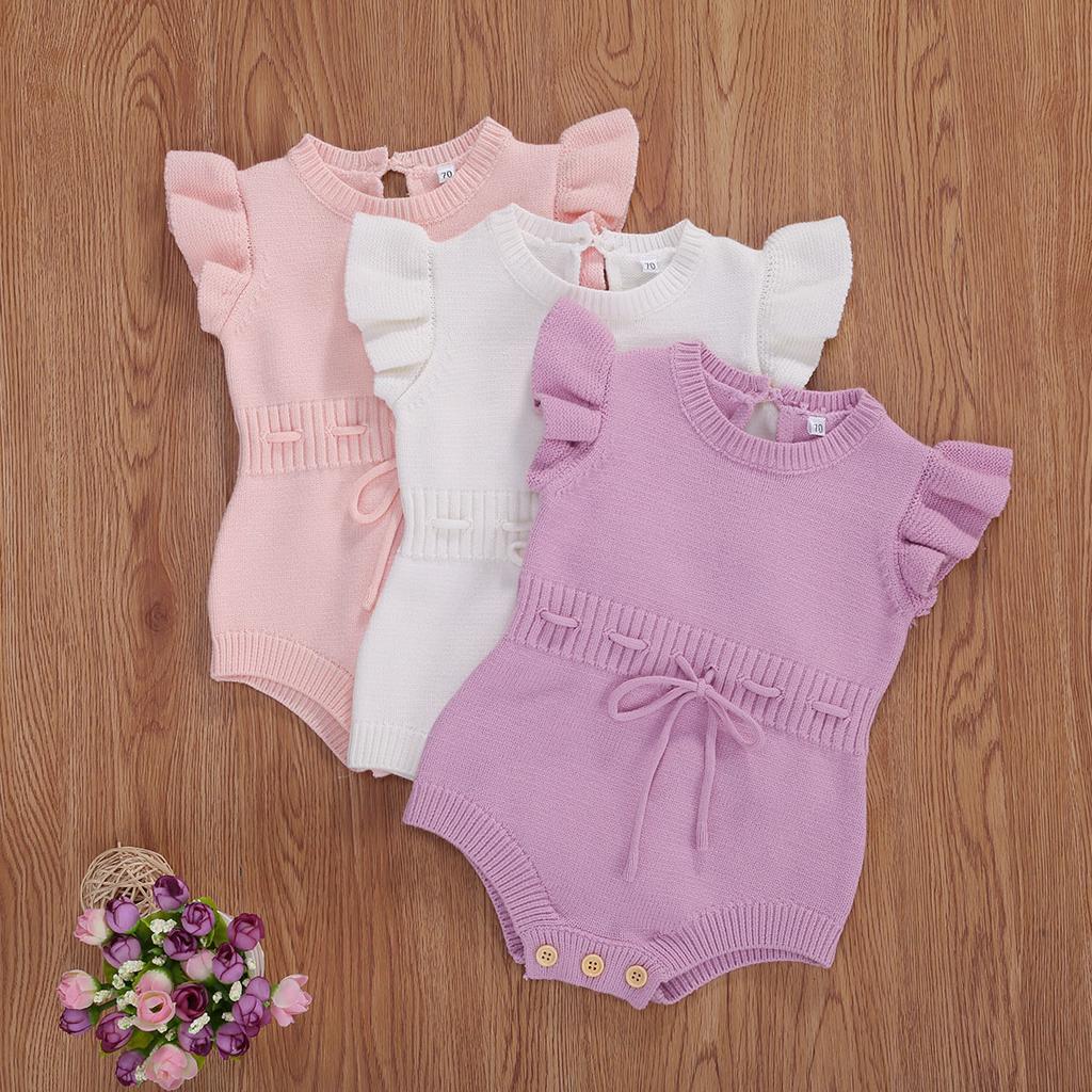 Citgeett Summer Infant Newborn Baby Girls Cotton Knitted Bodysuit Sleeveless Soft Playsuit Jumpsuit Clothes