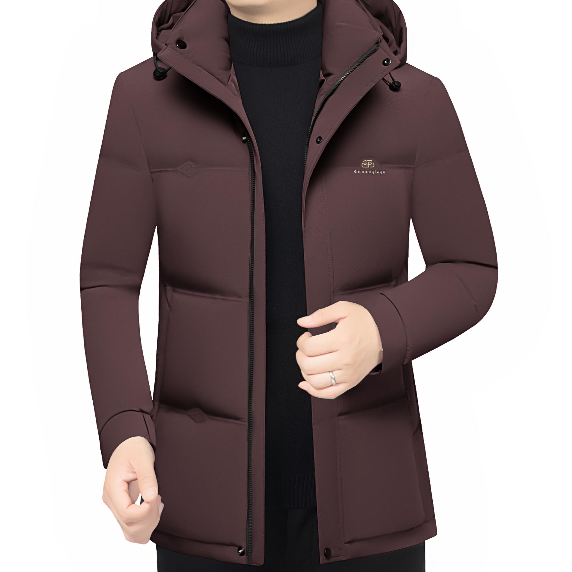 

Men s Solid Color Hooded Down Jacket: Winter 2025 Cold-Proof, Windproof, Thickened Business Casual Outerwear XXL (155-175 jin) кавовий