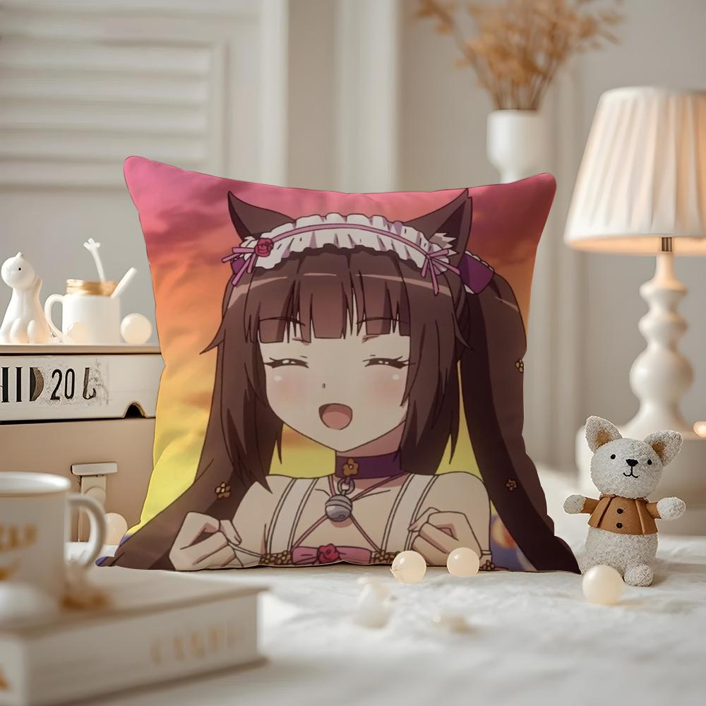 Cat Girl Cute NNekoparaS Cushion Cover Antidustmite Pillowcase Invisible zipper silky short plush Sofa cushion cover