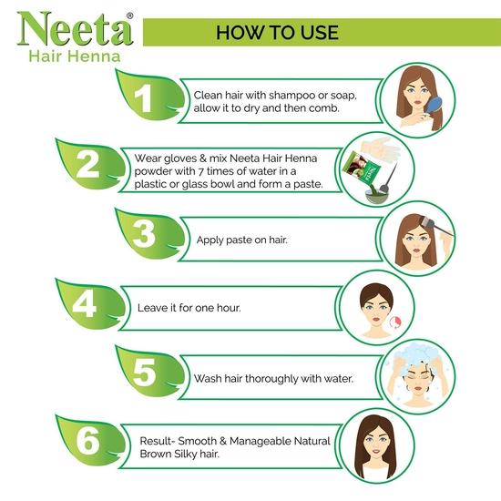 Neeta Hair Henna Colour Naturalny Brąz Kolor Włosów z 5 Naturalnymi Ziołami, Bezamoniakowy Kolor Włosów dla Kobiet i Mężczyzn (125g, Opakowanie 4 sztuk)