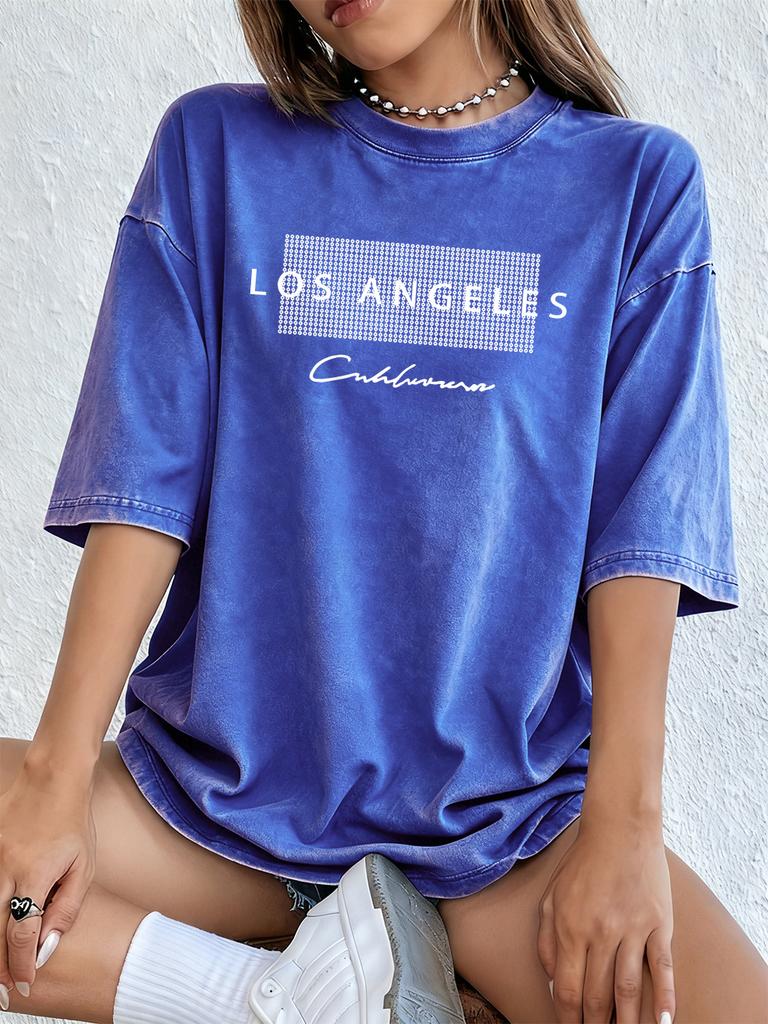 Los Angeles California Usa Prints Washed TShirts Womens Cotton Oversized T Shirt Summer Short Sleeve Tops Street ONeck Clothes