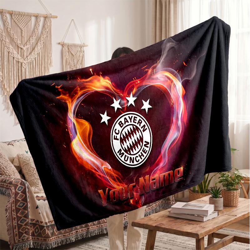 Couverture polaire personnalisée Bayern Munich avec logo de football, texte de nom personnalisé, couverture d'appoint douce et chaude pour la maison