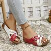 Women's Leather Shoes Low Sandals Summer Slope Heel Breathable Muffin Low Heel