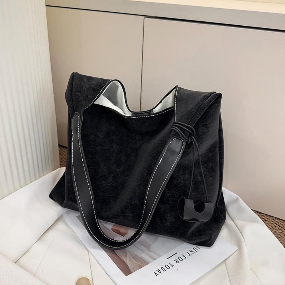 

Vintage Solid Color Shoulder Bag Large Capacity Magnetic Snap Tote Bag Suede Leather Women s Handbag Shopper чёрный