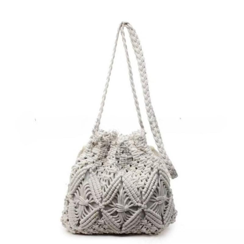 New Summer Fashion Handmade Hollow Out Bucket Bags for Women Shoulder Crossbody Bag Female Handbag Casual Travel Beach Handbags